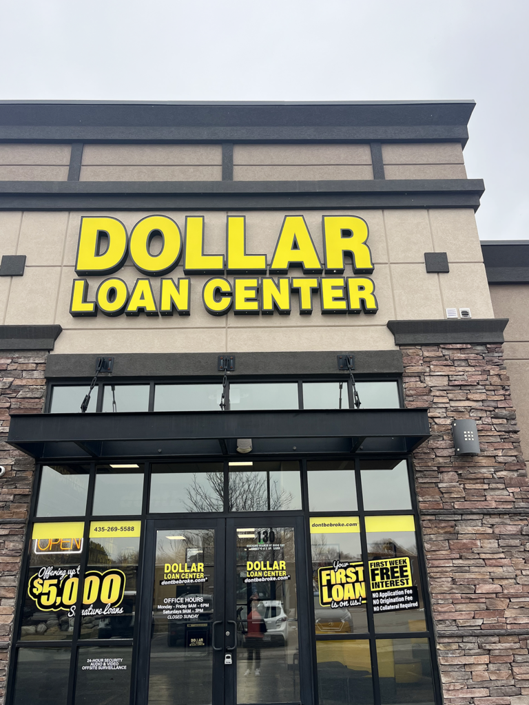 Exterior store front view of the Dollar Loan Center in Logan Utah